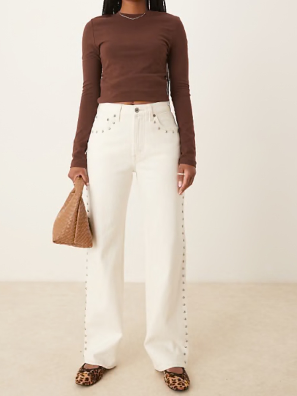 Abercrombie curve love relaxed Stud-Trim Jeans in White